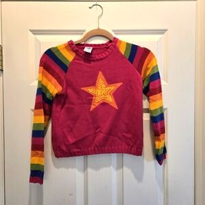 Vintage Y2K Old Navy Girl's 10 Sweater Multicolored Stripe Star Sequin Rainbow